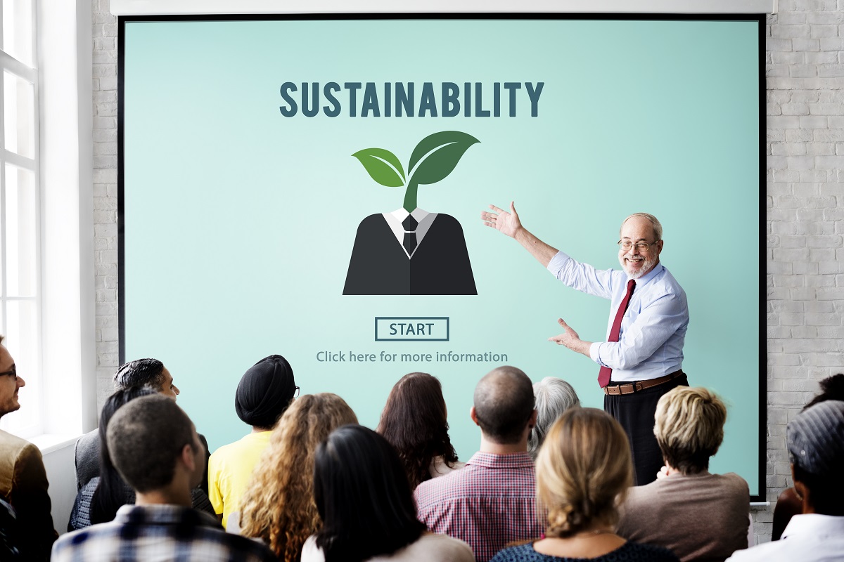 businessman presenting a sustainability plan