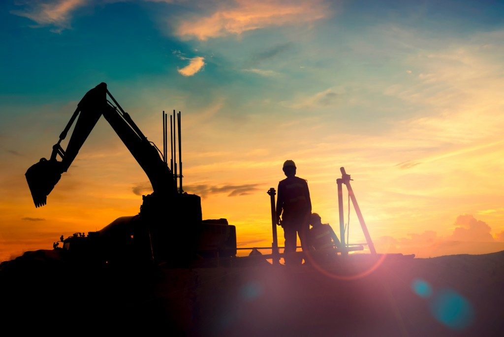 construction and workers silhouette