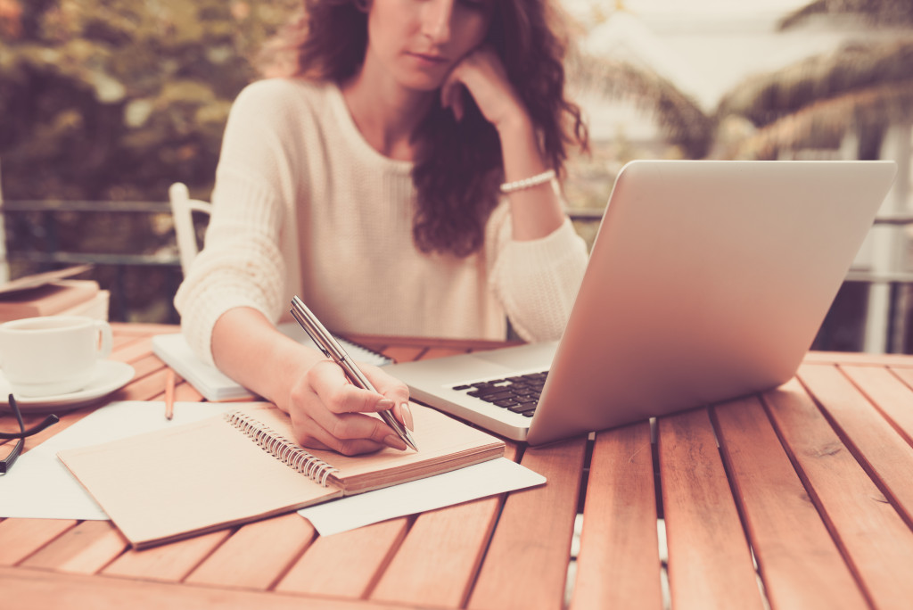 woman working at home