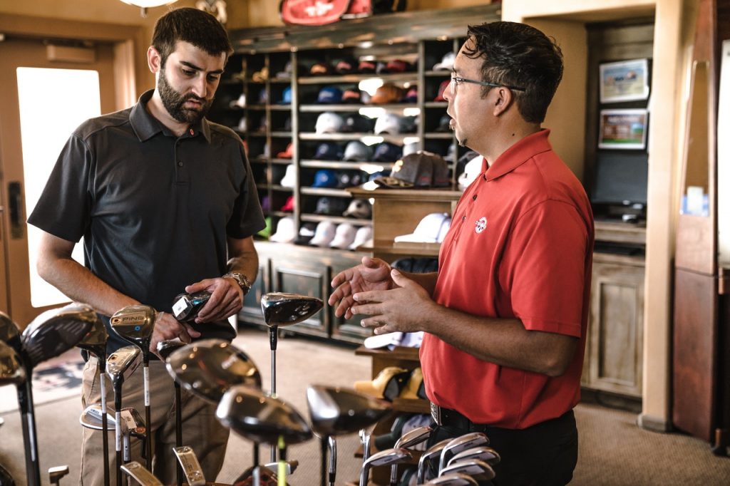 salesman talking to customer